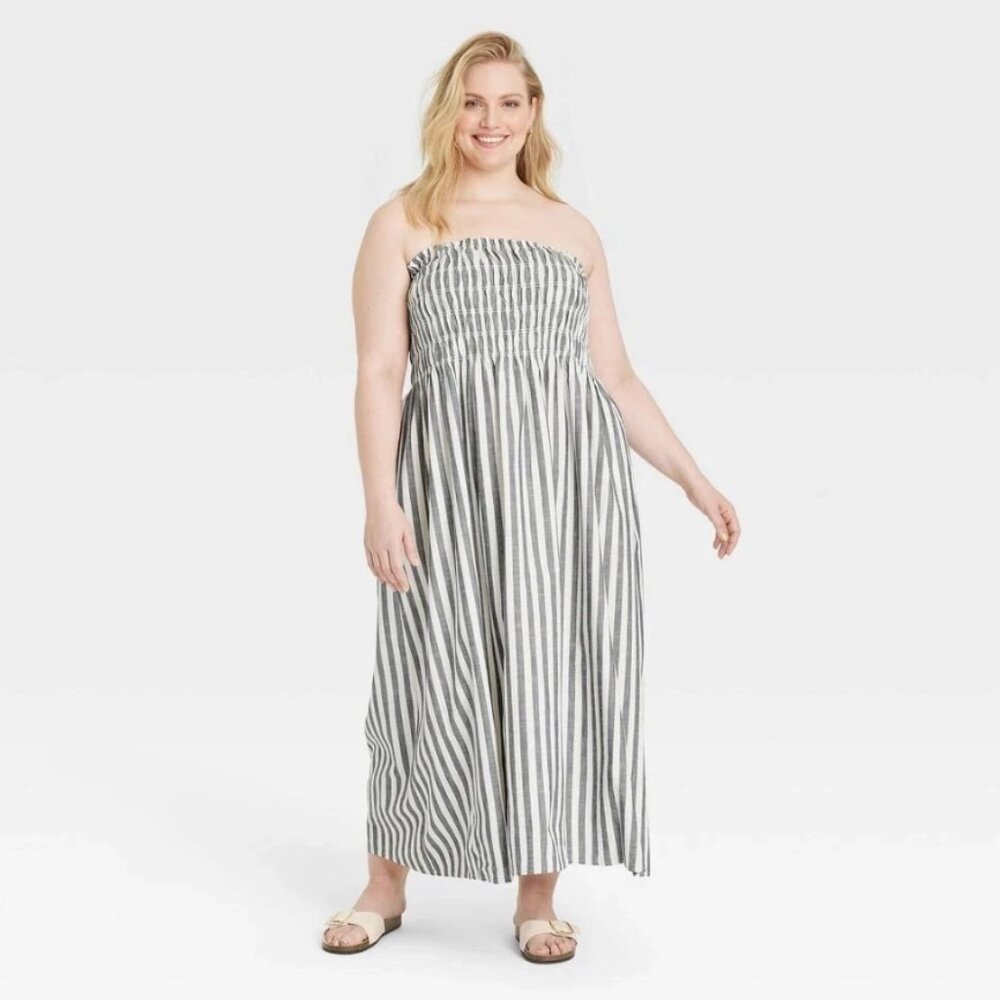 NWT Universal Thread Strapless Black and White Striped Midi Dress